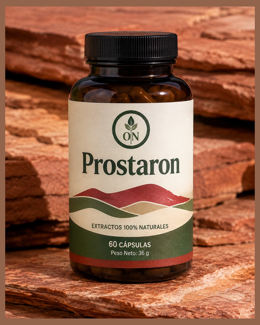 Prostaron en una composición de estudio con tonos crema y verdes